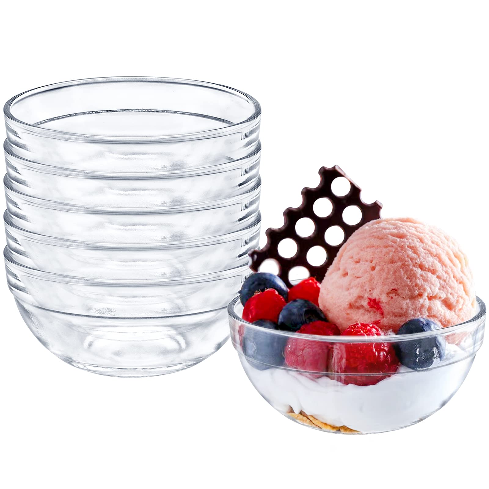 Uooker Small Glass Dipping Bowl, 6 Pcs Round Clear Glass Condiment Pots for Jam, Snack, Spices, Chutney, Creams, Soy, Relish Sauce