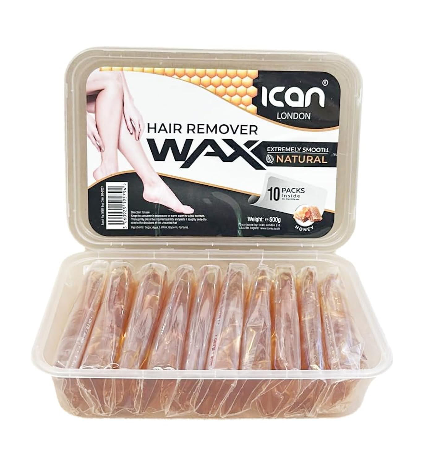 ican London Extremley Smooth Natural Hair Remover Warm Wax (10 x 50g packets, Honey)