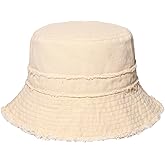 XOCARTIGE Frayed Bucket Hats Beach Sun Hats for Women Foldable Wide Brim Cotton Hats Outdoor Summer Beach Headwear