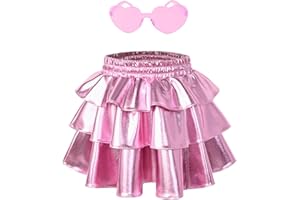 Perfashion Girls' Sparkle Metallic Skirts Layers Ruffle Sequin Tutu Dance Skirt with Sunglasses for Kids 6-15 Years