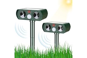 Gebatule 2 Pack Ultrasonic Animal Repellent Outdoor Solar Animal Repeller with Motion Sensor Deer Repellent Device Waterproof Cat Repellent to Repel Squirrel Dog Rabbit Skunk Raccoon