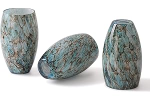 MIAOMEIO Fixture Replacement Globe Shade,Lampshade for E26 Base 1-5/8 Inch Fitter, Color Art Glass Oval Lampshade Cover for Pendant Kitchen Wall Sconce Chandelier Vanity Light (3, Agate Blue)