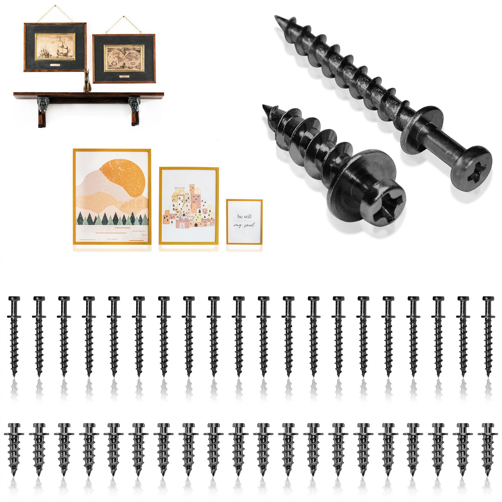 laffeya Bear Claw Picture Hanger Screws, Double Headed Picture Hangers, Picture Hanging Tools - Make Hanging a Simple Task (Black, 0.8+1.1 Long)