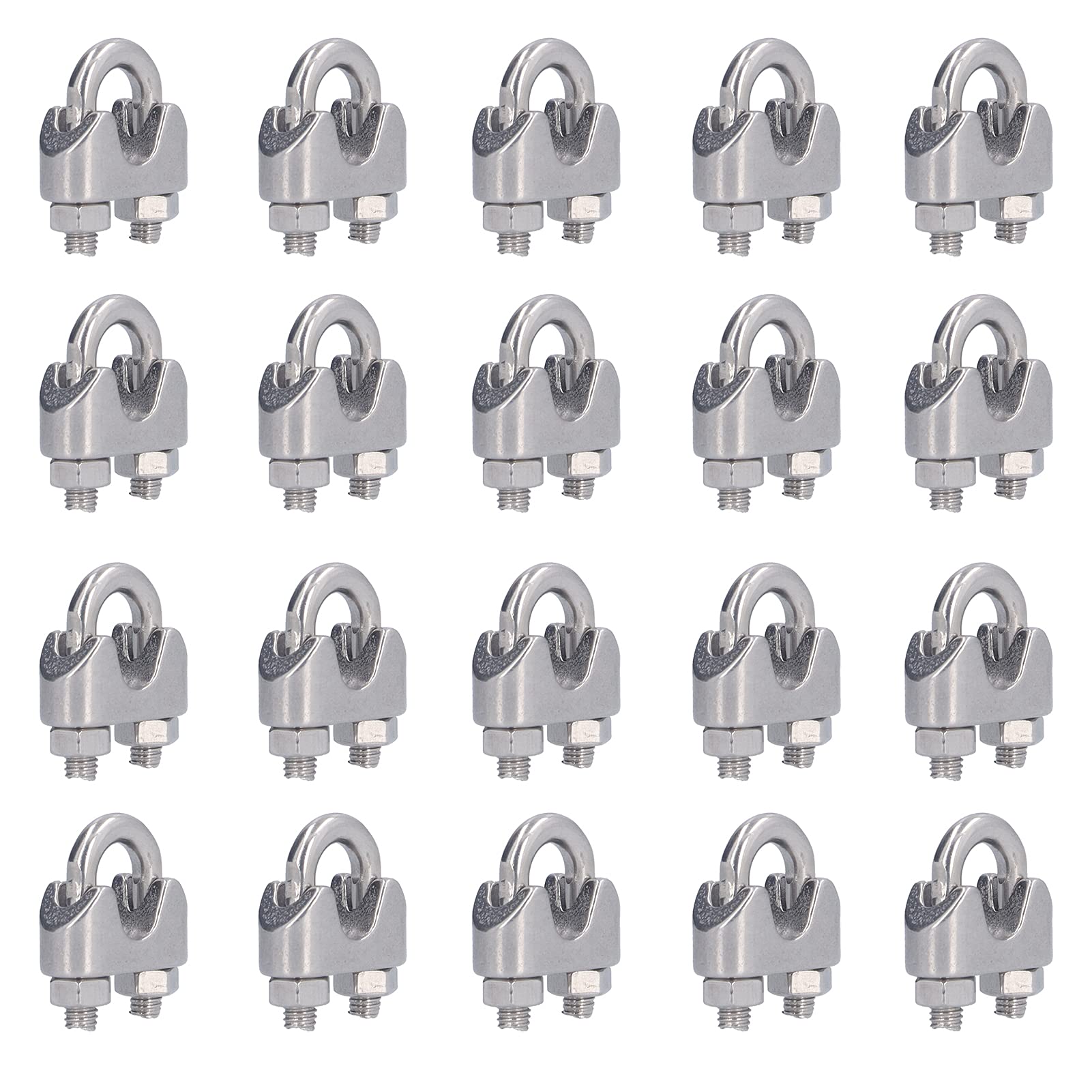 ZAWELIYO 20Pcs Wire Rope Clip M6, Stainless Steel Wire Rope Clamp Hardware Rigging Cable Clip Lock Clamping Fastener, for Rigging and Fixed Loads (M6(6mm))