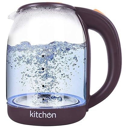 Kitchon KIKGL 1.8L 1500W Cordless Automatic Electric Glass Kettle with Stainless Steel Lid - Transparent