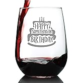 Bevvee Happy Somethingth Birthday - Funny Birthday Wine Glass for Women and Men - Bday Party Decorations - Large 17 Oz