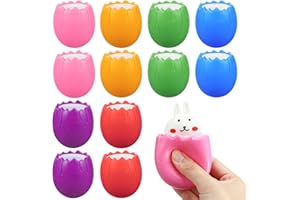 Easter Eggs Squishy Bunny, BILLMOSS 12PCS Easter Basket Stuffers Rabbit Squeeze Toys for Easter Eggs Hunt, Cute Rubber Decorations Party Favors for Boys, Girls