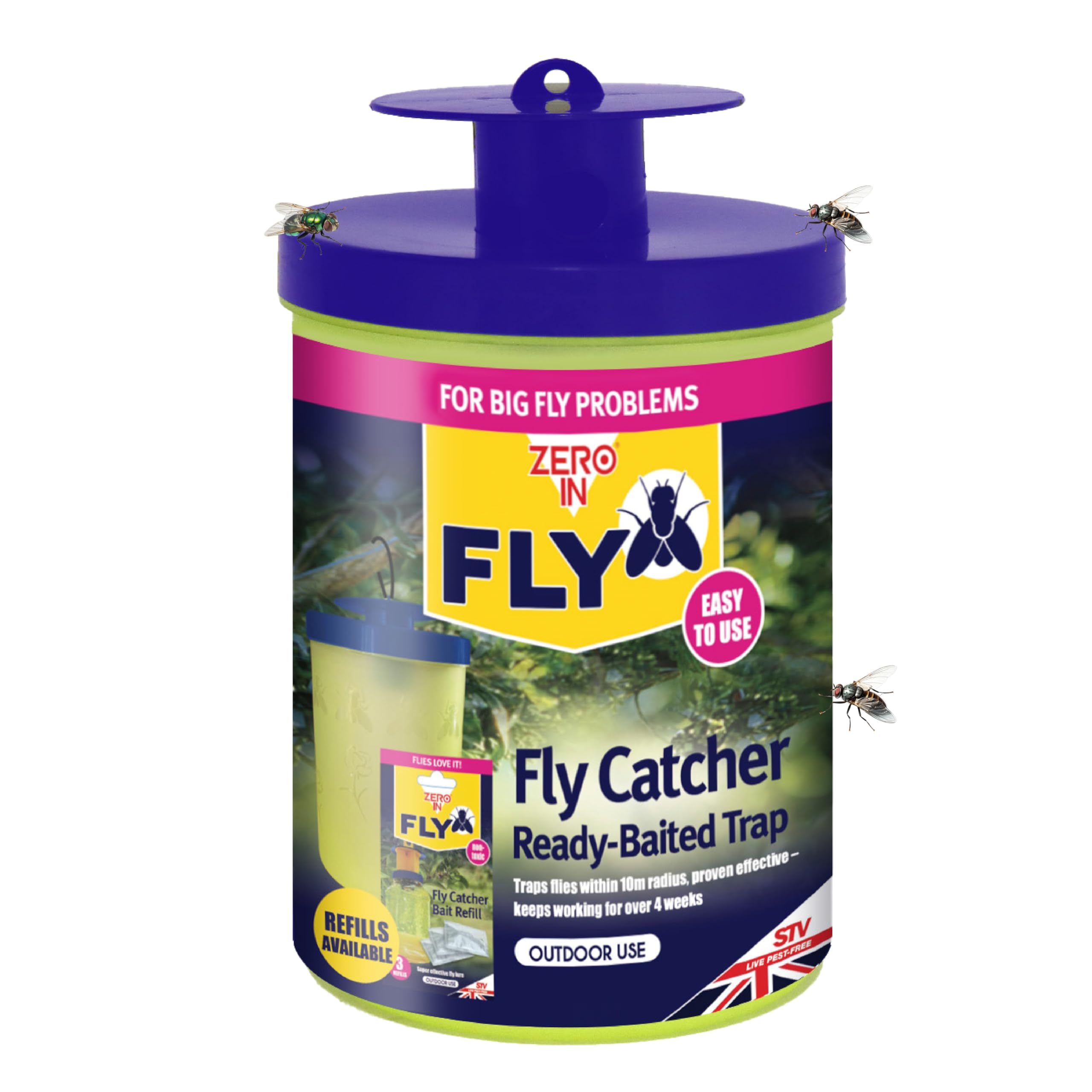 Zero In® Fly Catcher Ready-Baited Trap, Effective and Convenient Fly Control, Pre-Baited for Instant Use, Non-Toxic, Odour-Free, Outdoor Use