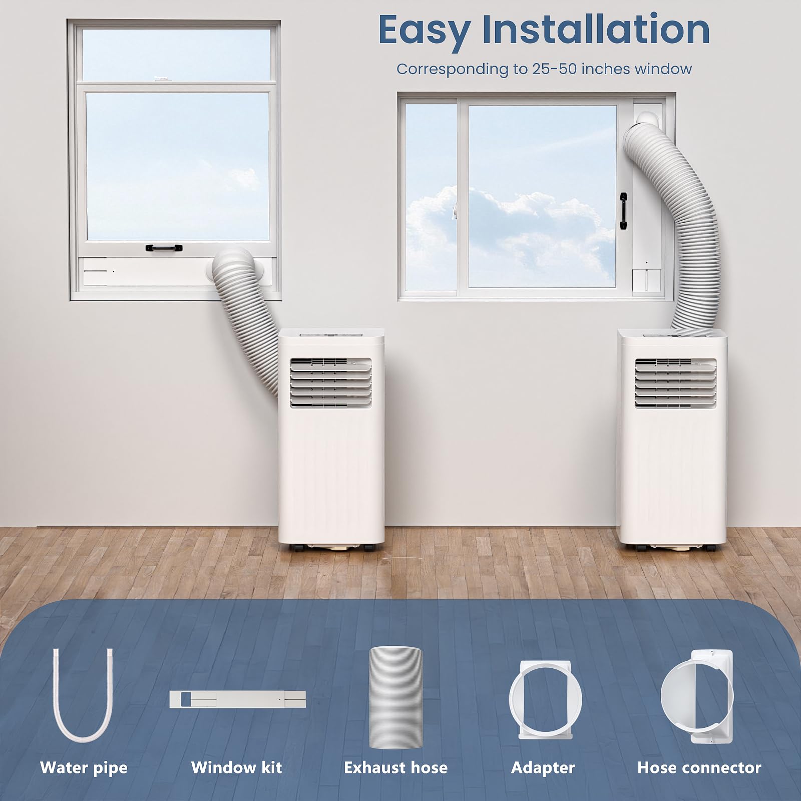 ZAFRO Portable Air Conditioners, 10000 BTU, 3 in 1 Portable AC Unit with Window Kits, Fan & Dehumidifier Modes, Cools up to 450 Sq.Ft, LED Display/Remote Control, 24H Timer for Living Room, Bedroom