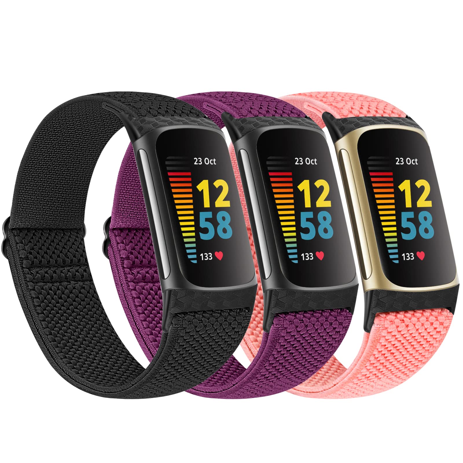 Huamanlou Elastic Sport Strap Compatible with Fitbit Charge 6 Strap/Fitbit Charge 5 Strap Women Men, Soft Adjustable Breathable Nylon Replacement Wristband for Fitbit Charge 6/Fitbit Charge 5