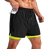 Pudolla Men's 2 in 1 Workout Running Shorts 5" Quick Dry Lined Gym Shorts Athletic with 4 Pockets for Men Tennis Training