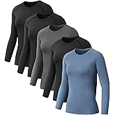 NebuKinex 5 Pack Women's Compression Shirt Long Sleeve Workout Tops Athletic Baselayer Quick Dry Gym Yoga Running T-Shirt