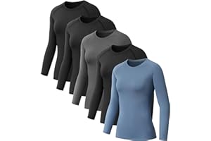 NebuKinex 5 Pack Women's Compression Shirt Long Sleeve Workout Tops Athletic Baselayer Quick Dry Gym Yoga Running T-Shirt