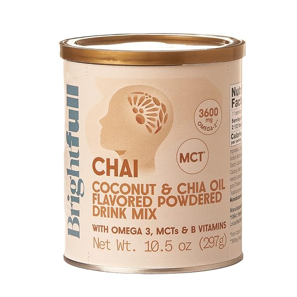 BRIGHTFULL CHAI, COCONUT, & CHIA OIL NUTRIENT BLEND – FLAVORED POWDERED DRINK MIX WITH OMEGA 3, MCTS, AND B VITAMINS (10.5OZ JAR)
