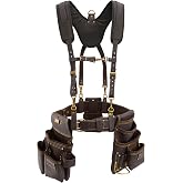 OX Carpenter Tool Belt + Suspenders - Leather Tool Pouch Rig - Size Small | Oil-tanned leather carpenter belt with suspenders - double stitched toolbelt with rivets for men - morrales para carpintero