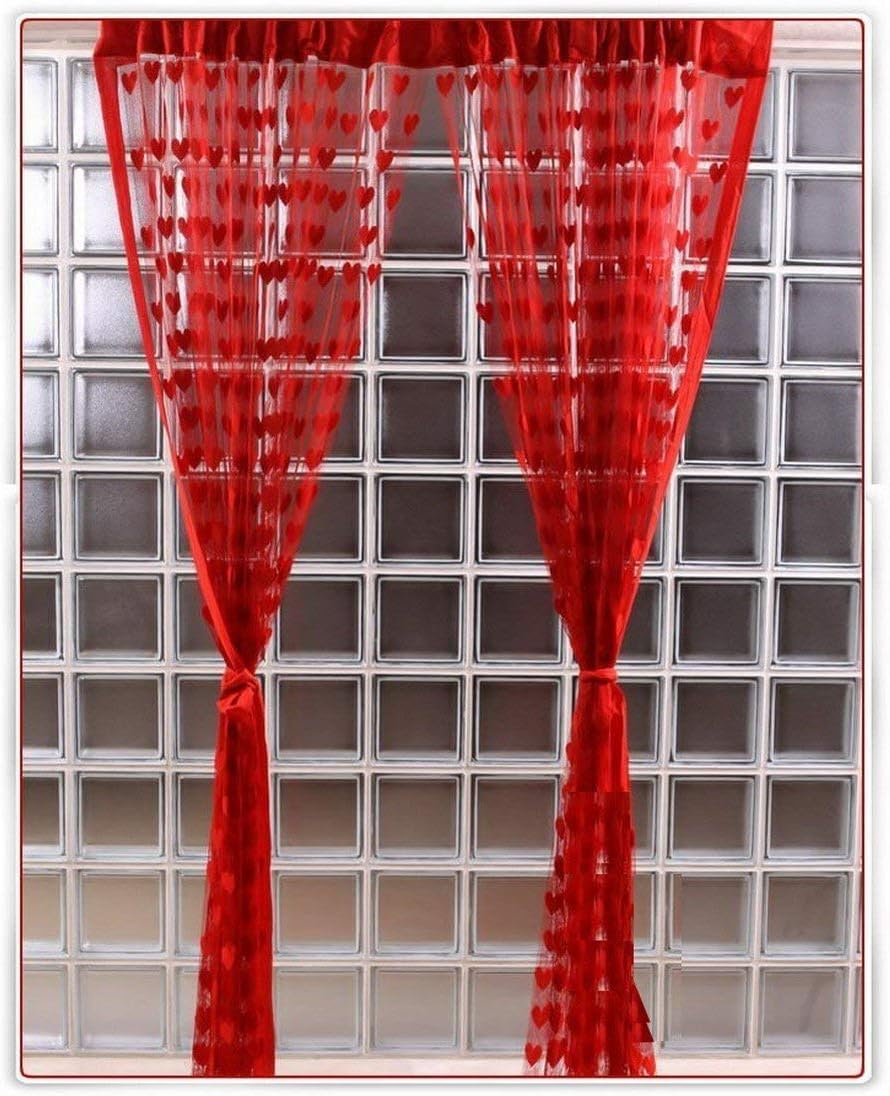 HandloomHub Beautiful Summer Heart Polyester Door Curtain Set of 2 Piece - (6.5 ft, Red)