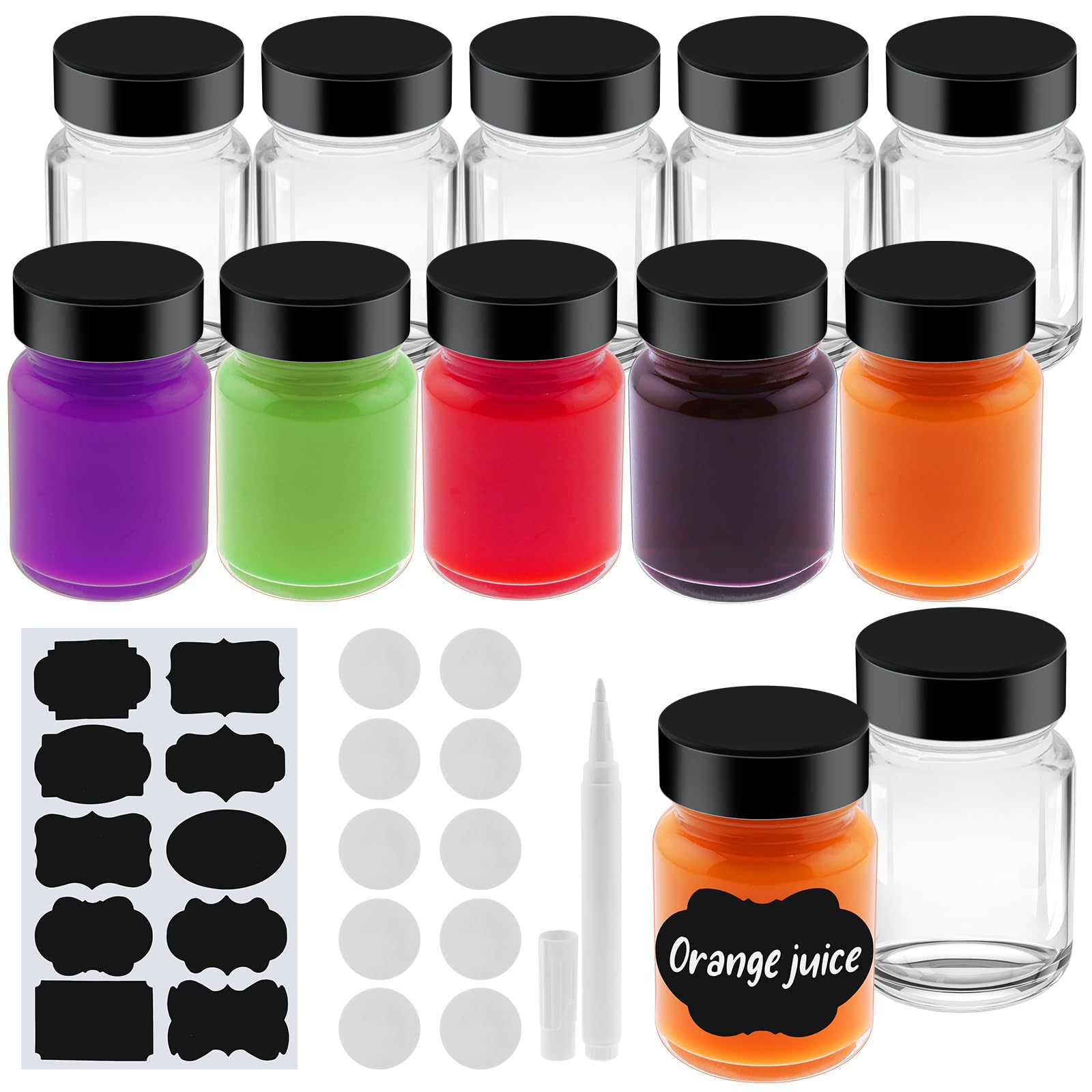 Photo 1 of 10 Pack 2 oz Glass Shot Bottles Wide Mouth Wellness Shot Glass Bottles with Black Lids & Labels and Pen for Juice,Ginger,Leakproof Travel Wide Mouth Mini Clear Jars Dishwasher Safe (10)