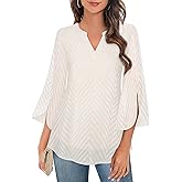 Timeson Women's 3/4 Sleeve Tops Dressy Casual Business Work Blouses Chiffon Office Shirts