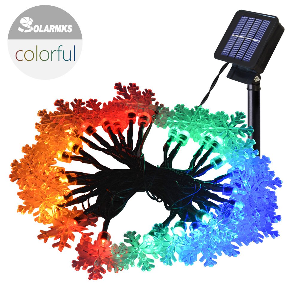 Solar String Lights - Solarmks 8 Mode 20ft 30 LED Fairy String Lights Outdoor Garden Light for Christmas - Colorful Snowflake