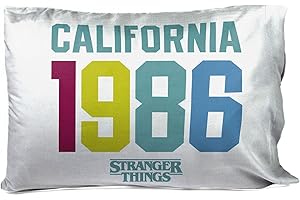 NETFLIX Jay Franco Stranger Things California 1986 1 Single Reversible Pillowcase - Double-Sided Kids Super Soft Bedding