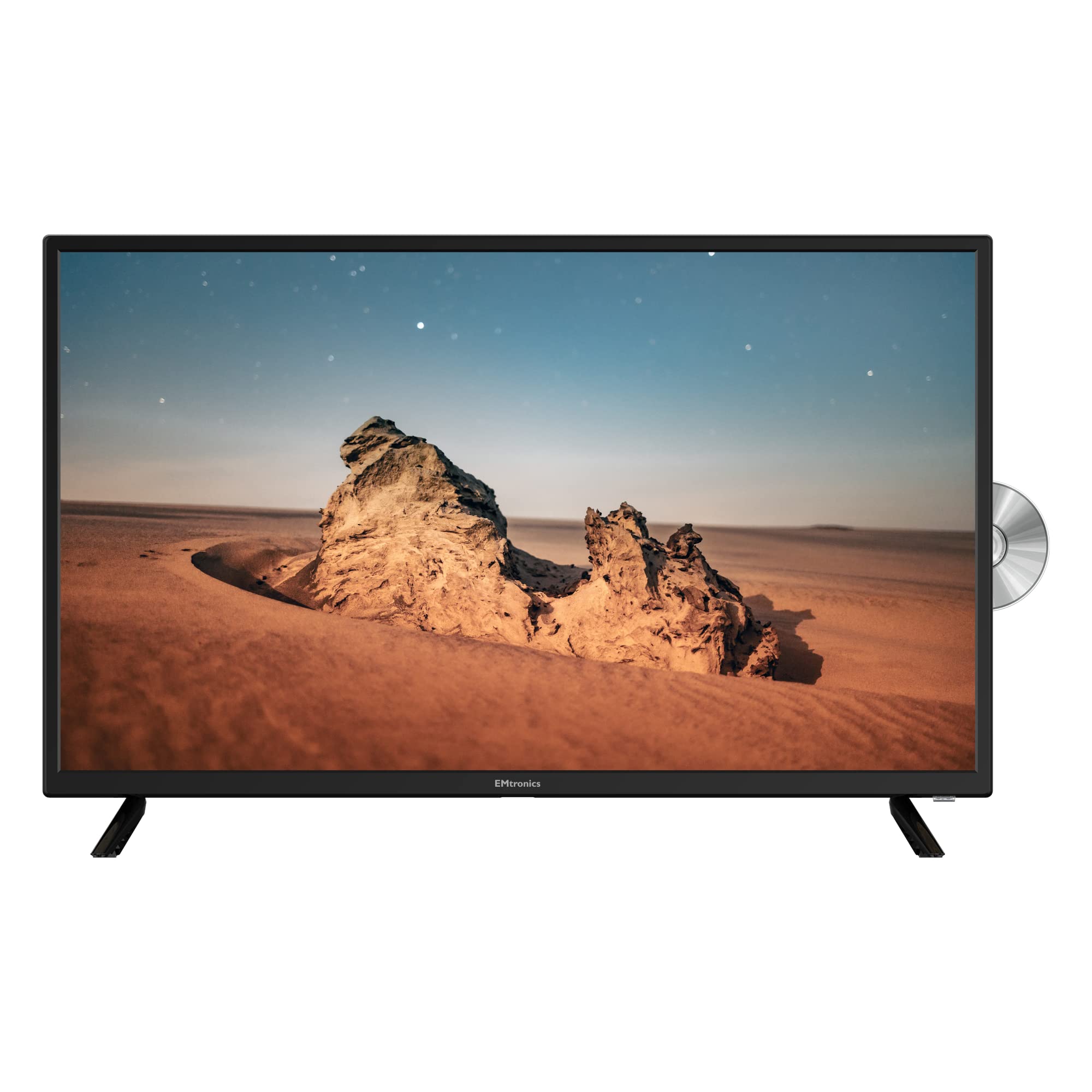 EMtronics 32 inch HD LED TV with Built-in DVD Player, Freeview, HDMI, USB Media Player, COAXIAL, AUX, PVR Recording - Black