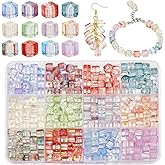PH PandaHall 420pcs Cube Glass Beads, 12 Colors 8mm Crystal Spacer Beads Square Glass Beads Transparent Baking Paint Loose Cube Beads for DIY Necklace Bracelet Jewelry Making Crafts, Hole: 1mm