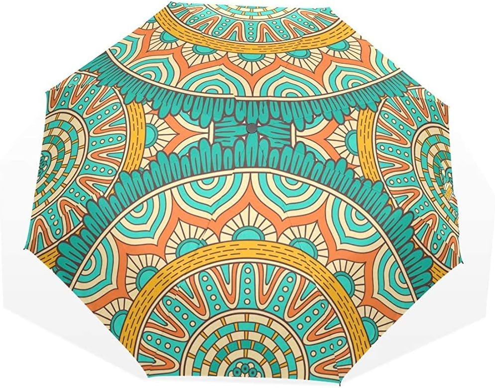 Mandala Retro Patrón de Flores Impermeable Paraguas Compacto Bloqueador