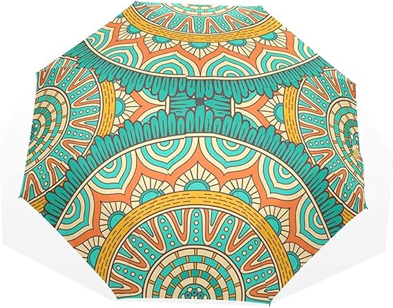 Mandala Retro Patrón de Flores Impermeable Paraguas Compacto Bloqueador