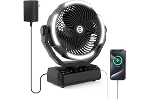 PANERGY Camping Fan with Light - 20000mAh Rechargeable Battery Fan with Charger, 70Hrs Cooling Time, 4 Speeds, 110° Auto Oscillation & 270° Pivot Design with Hook for Camping/Power Outage/Hurricane