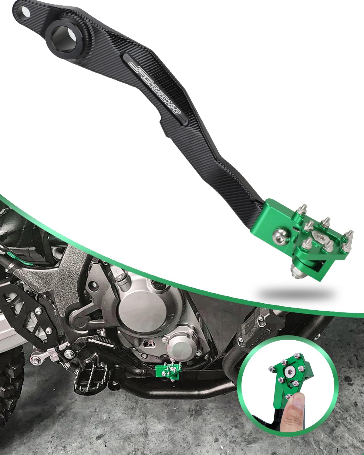 Photo 1 of JFG Racing KLX140 Rear Brake Pedal Foldable Foot Brake Lever for KLX140/L 2008-2025, KLX140G 2017-2025 Dirt Pit Bike, Green