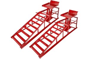 COOLBAG 2 Packs Automotive Car Service Ramp Low Profile Car Lift Service Ramp Truck Trailer Garage 5 Tons 5T 10000lbs, Automotive Hydraulic Lift Repair Frame Lift, Height Hydraulic Vehicle Ramp (Red)