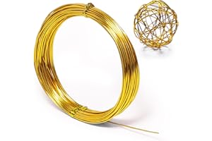 KRASTMON Aluminum Craft Wire, 33 Feet Bendable for Jewelry Making, Sculpting, Floral, Wreath, Crafting, Wire Wrapping, Beading Wire, Christmas Ornaments (Gold, 18 Gauge)