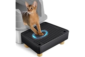 Bartuke Extra Large Cat Litter Box Step Ramp, Cat's Litter Catcher Mat with Wooden Feet, Filter Function, Pedal Stool for Sel