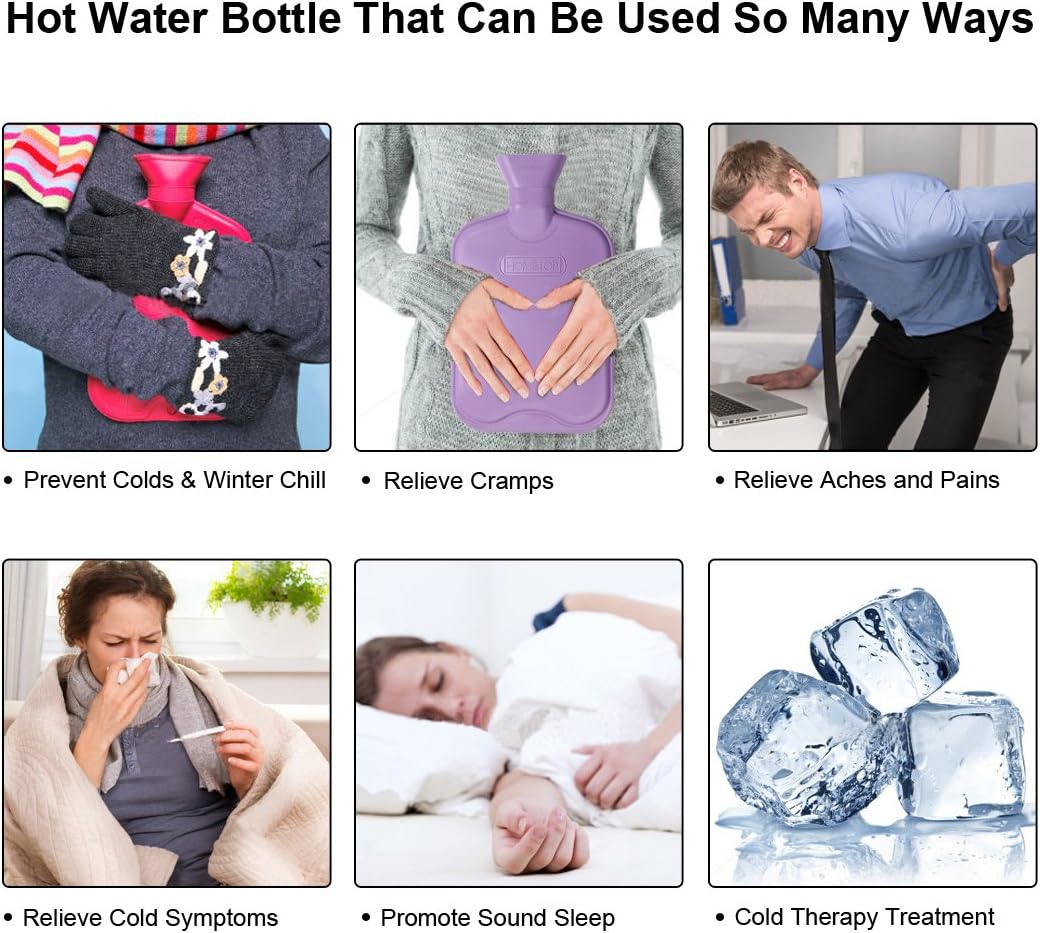 2 Liter Premium Classic Rubber Hot Water Bottle w/Cute Knit Cover (2 Liter, Purple/Snowflake): Health & Personal Care