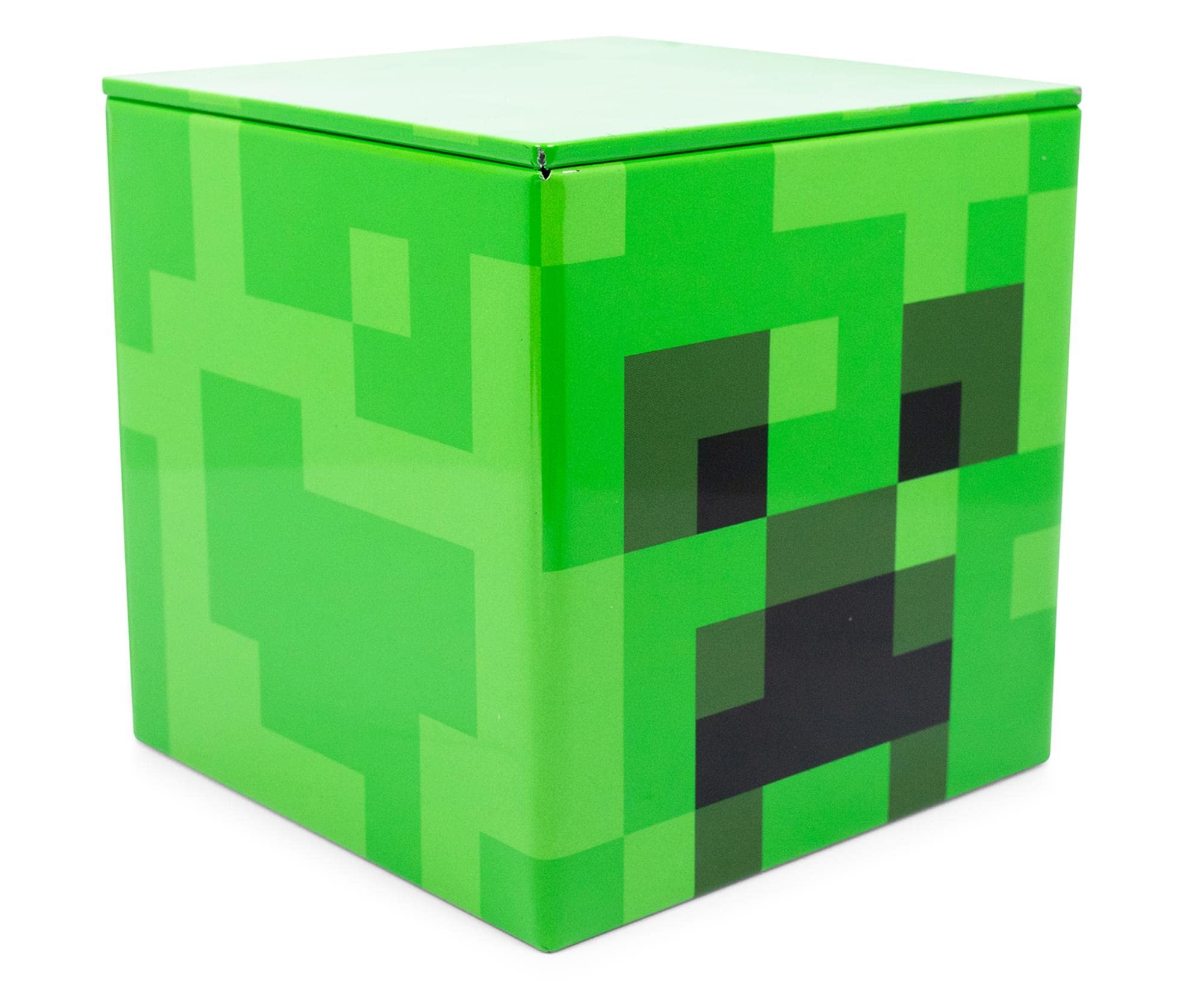 Minecraft Creeper Tin Storage Box Cube Organizer with Lid | 4 Inches, Green, One Size, (RBF-16728-C)