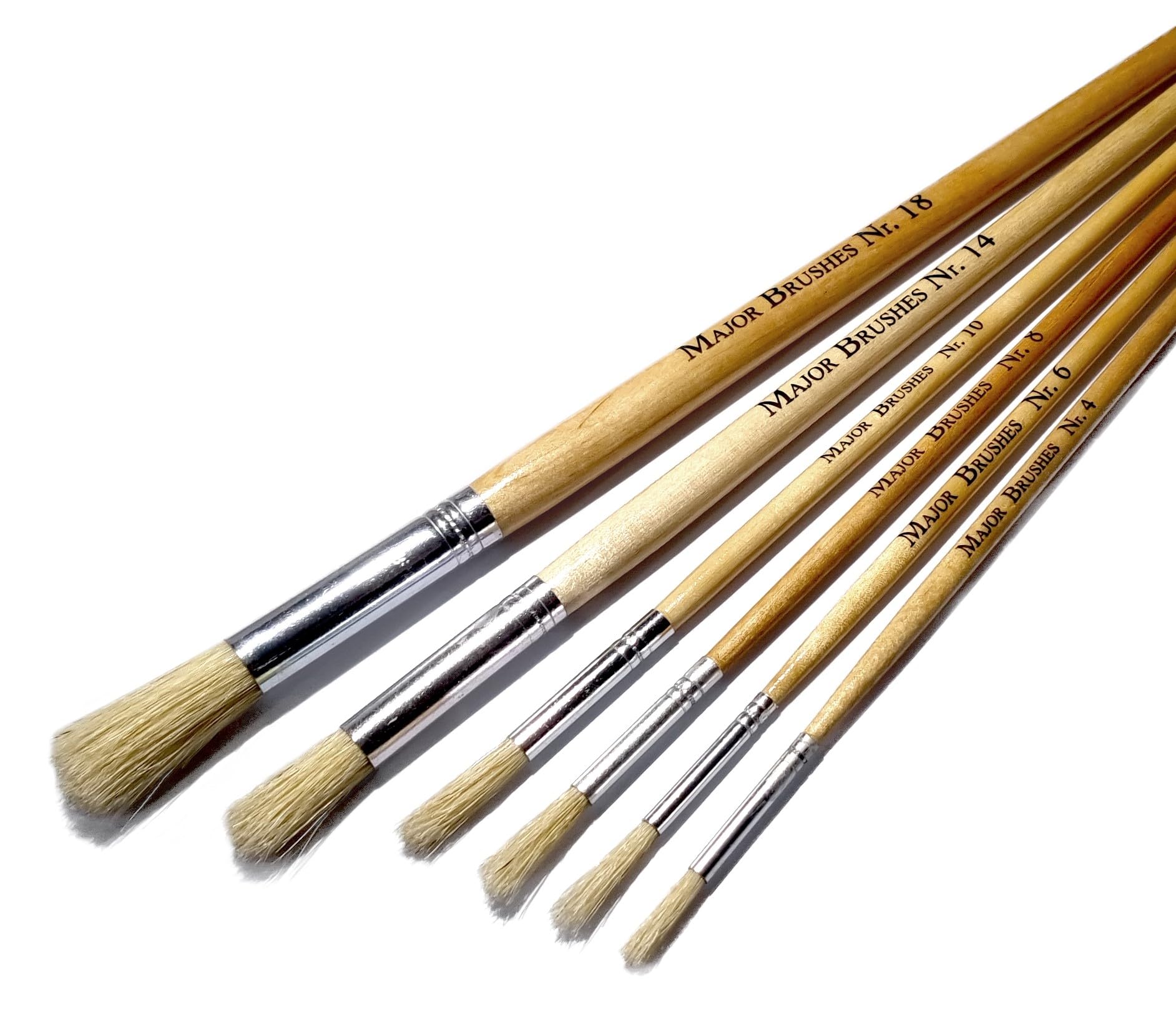 Major Brushes Hog Bristle Long Round Brushes - Pack of 6
