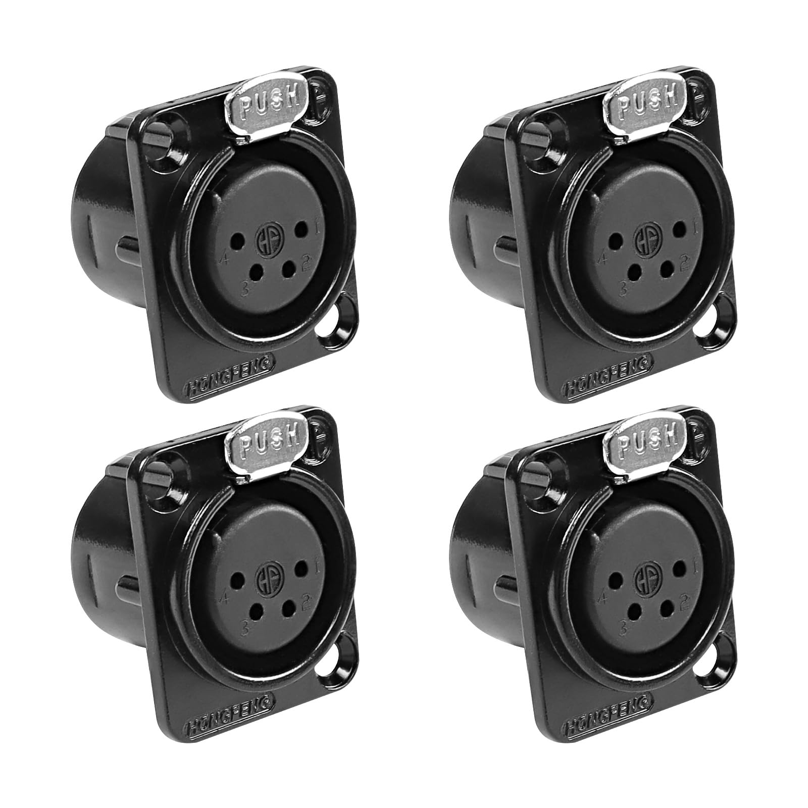 XMSJSIY 4 Pin XLR Panel Mount Connector XLR Female Socket Audio Speaker Microphone Connector D-Type Chassis Solder for Microphone Musical Instruments- 4pcs (4 Pin Female)