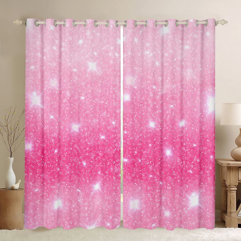 Pink Galaxy Curtains for Bedroom for Boys Girls Glitter Pastel Thermal Insulated Window Drapes Sparkling Stars Window Treatment W46*L54