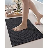 Color&Geometry Rubber Backed Waffle Bath Mat 24x16, Non Slip Machine Washable Bathroom Rugs, Soft Absorbent Chenille Boho Carpet for Bathroom Floor, Tub and Shower, Black