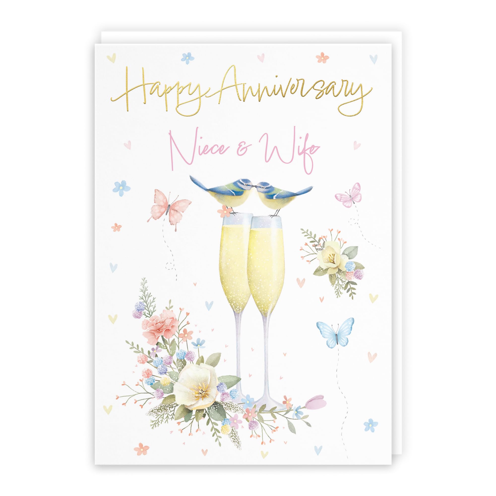 Hunts England - Niece And Wife Anniversary Card - A5 Size - Champagne Flutes - Gold Foil - Anniversary Card For Niece And Wife - Milo's Gallery — image 1