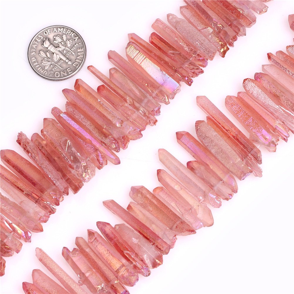 4x27mm Dying Pink Natural Quartz Stick Point Beads for Jewellery Making Strand 15"