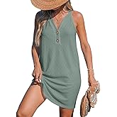 CUPSHE Women Swim Coverup Sleeveless V Neck Eyelet Summer Beach Swimsuit Cover Up Dress for Swimwear