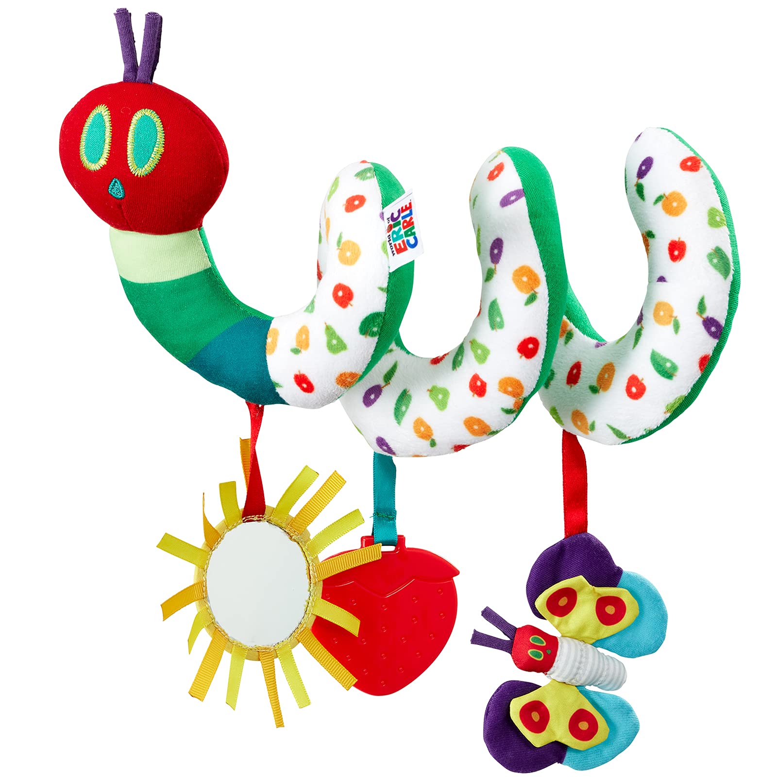 Rainbow Designs Very Hungry Caterpillar Activity Spiral Toy - Interactive Pram Toy with Soft Sensory Fabrics for Babies with Mirror & Teether - Ideal for Pushchairs & Cots