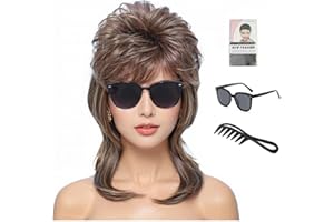 BYOUBYOU 80s Mullet Wig for Women Fluffy and Layered Hairpiece for Perfect for Costume Parties and Cosplay (Light Brown)