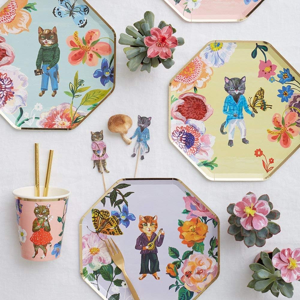 Amazon Com Meri Meri Nathalie Lete Flora Cat Side Plates With 8 Different Designs Kitchen Dining