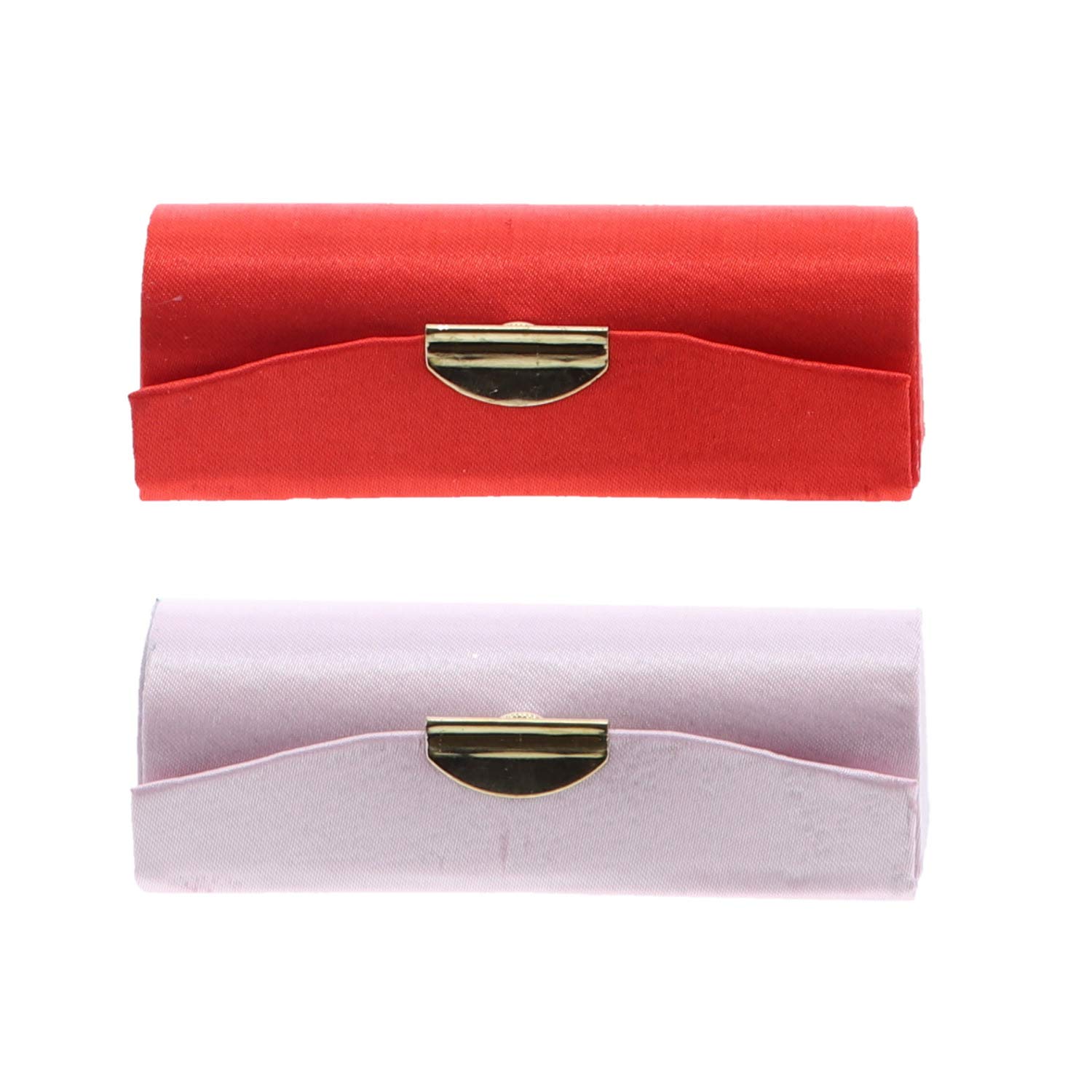 Red & Pink Solid Satin Ladies Lipstick Case With Mirror Holder Set of 2