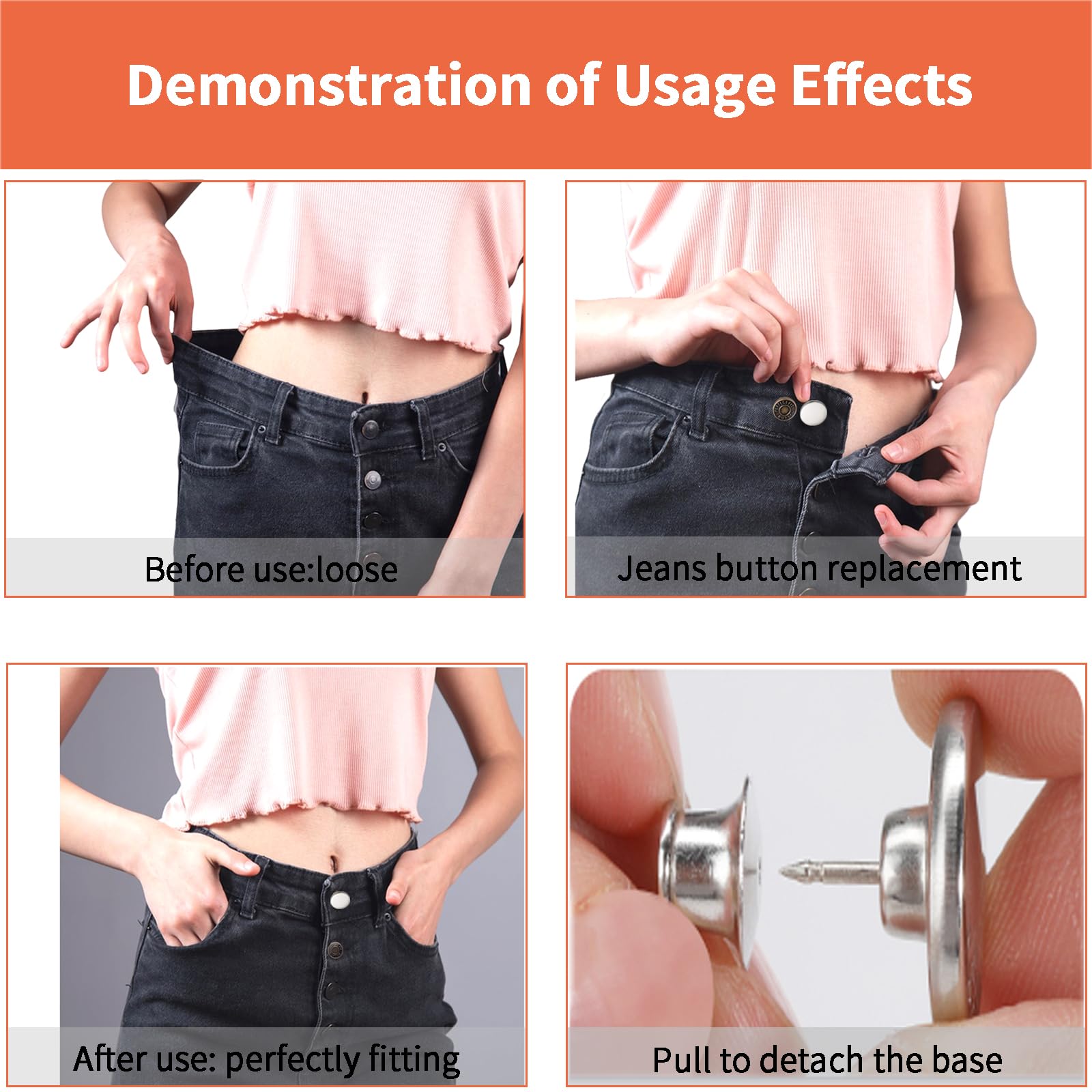 ZENGLU 8 Sets Jean Buttons pins No Sew Instant 17mm Replacement Button Adjustable Pants Buttons Kit