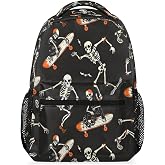Pardick Halloween Skull Backpacks for Boys Girls Kids Funny Soprt Skuu Lightweight 16 Inch School Backpack Laptop College Bookbag Travel Casual Daypack Hiking Camping Computer Rucksack Medium