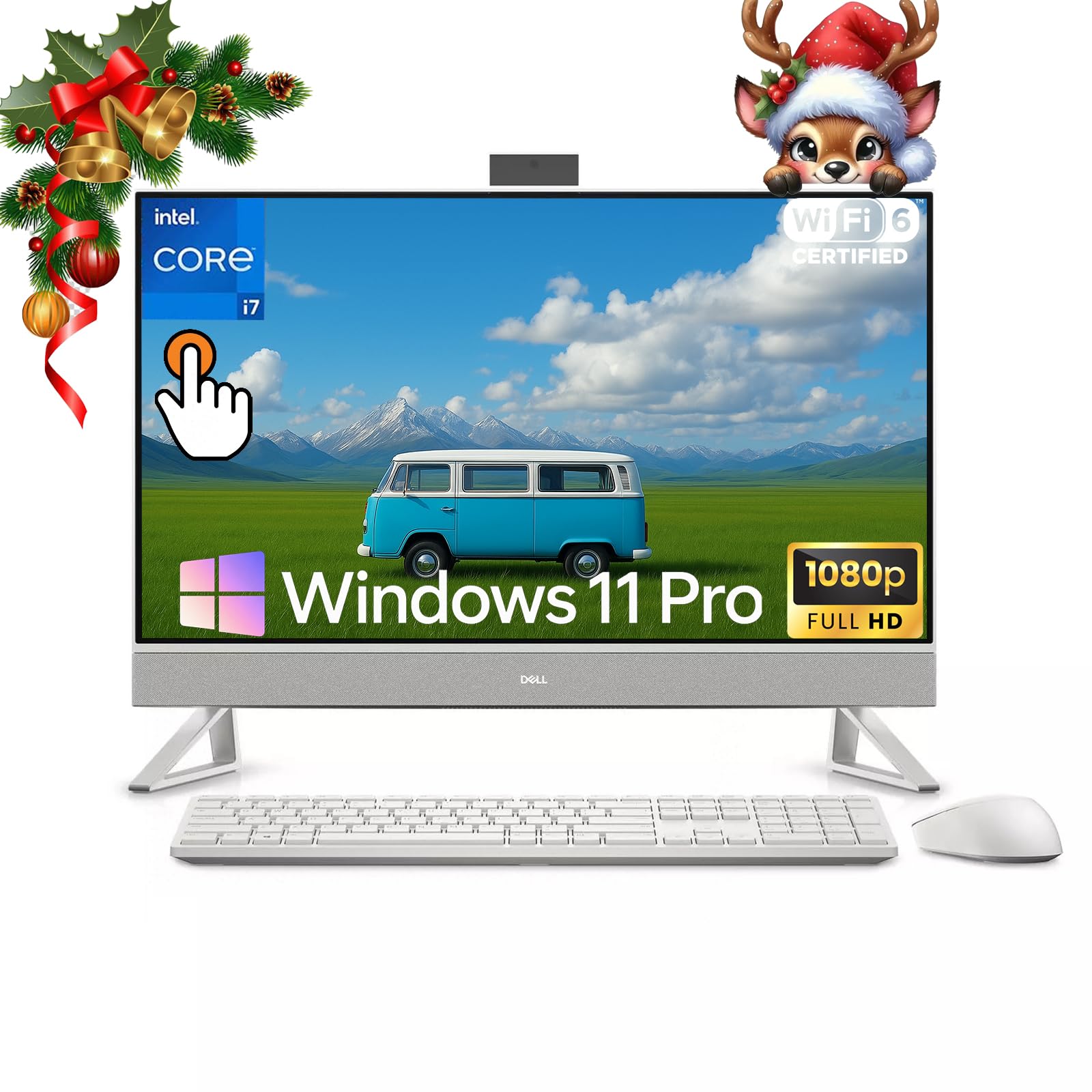 Dell 27 All-in-One Desktop Computer PC - 64GB RAM, 4TB SSD, 27" FHD IPS Touchscreen, Intel 7-150U CPU (up to 5.4GHz), GeForce MX570A, Wireless KB & Mouse, Wi-Fi 6E, Bluetooth, Win 11 Pro Image