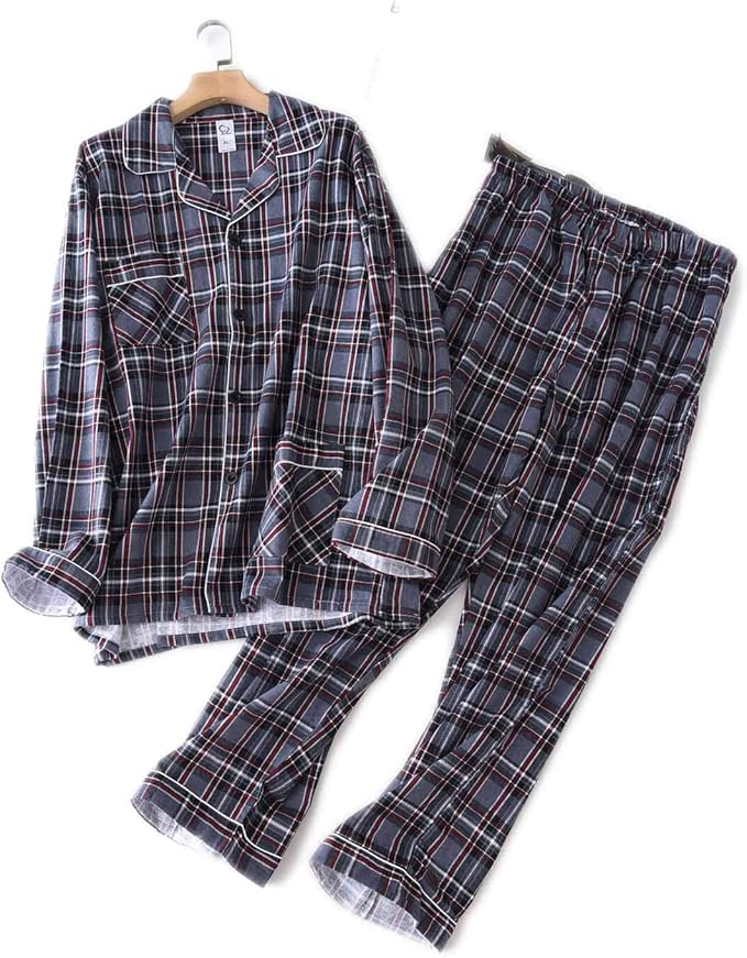 Winter Brushed Cotton Pajamas Sets Men Sleepwear LongSleeve Pijama